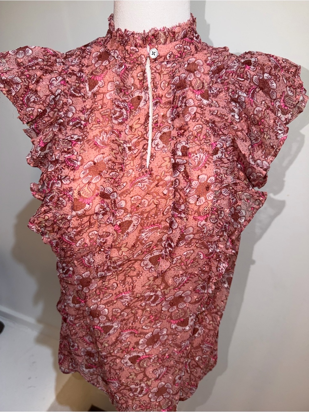 LOFT Pink Floral Ruffle Sleeve Dress Top